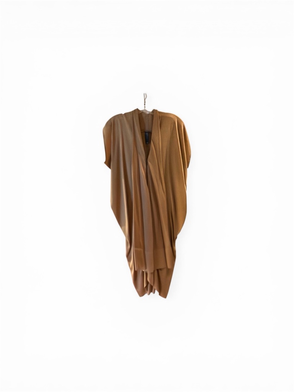 Maria Cornejo Draped Camel Brown zip up butterfly dress with pockets.